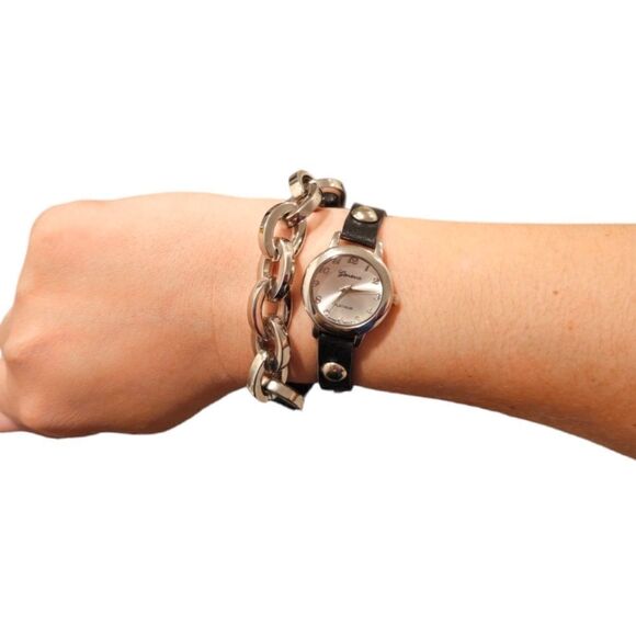 Geneva Platinum No. 9646 Black Leather Wrap Around Watch - Picture 8 of 14